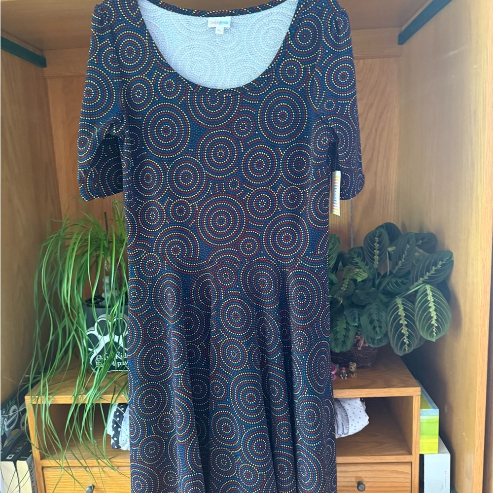 LuLaRoe Black Dress with Colorful Circle Pattern